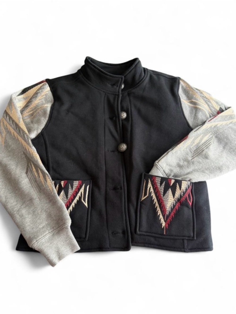 Ariat Black Jacket with Gray Sleeves and Red & Cream Tribal Accents